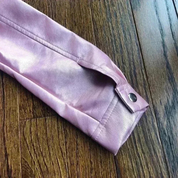 blueberi boulevard Girls 4 Faux-Leather Shimmer Pink Jacket - Picture 4 of 7